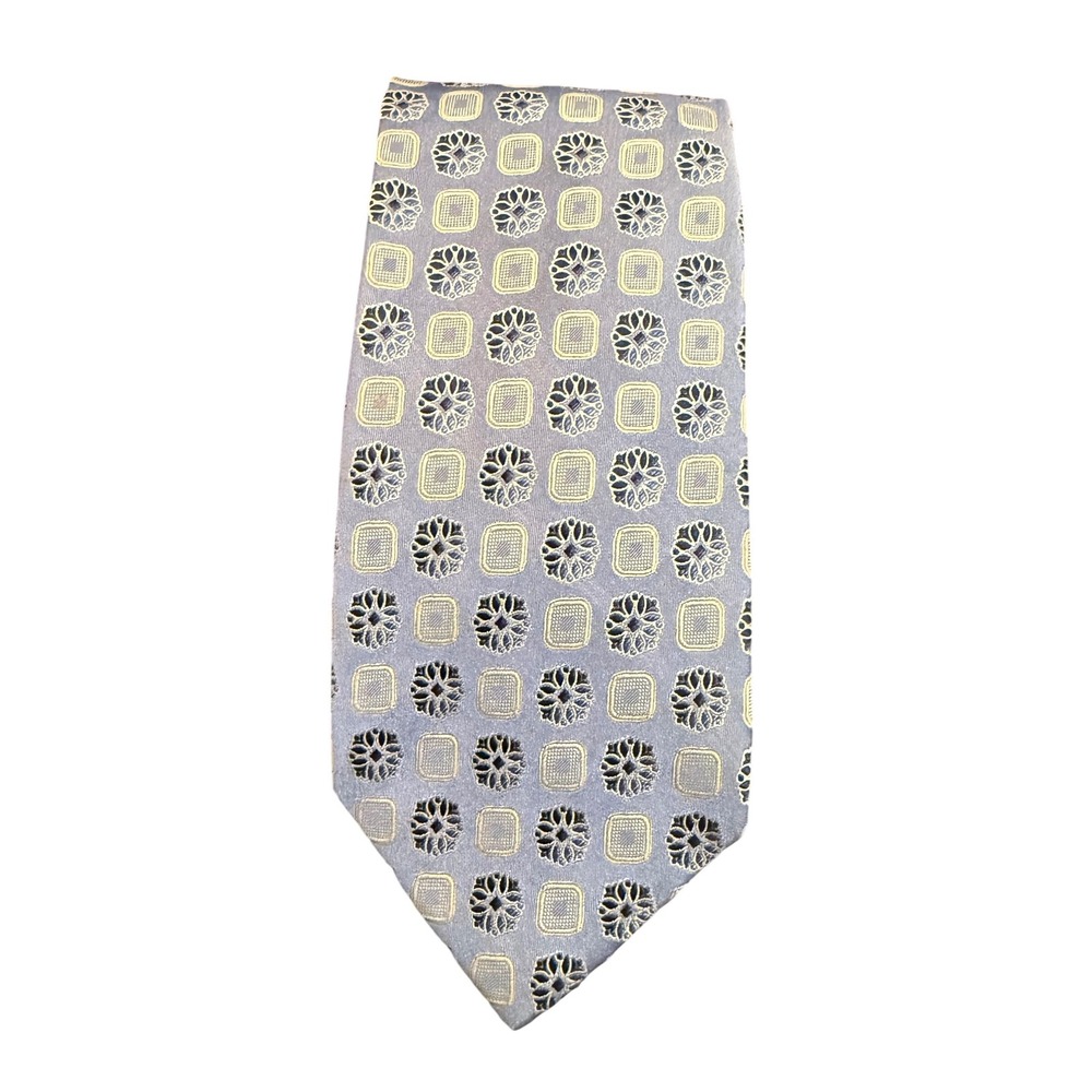 Ermenegildo Zegna 100% Silk Necktie Blue/White Geometric Pattern Made in Italy‎